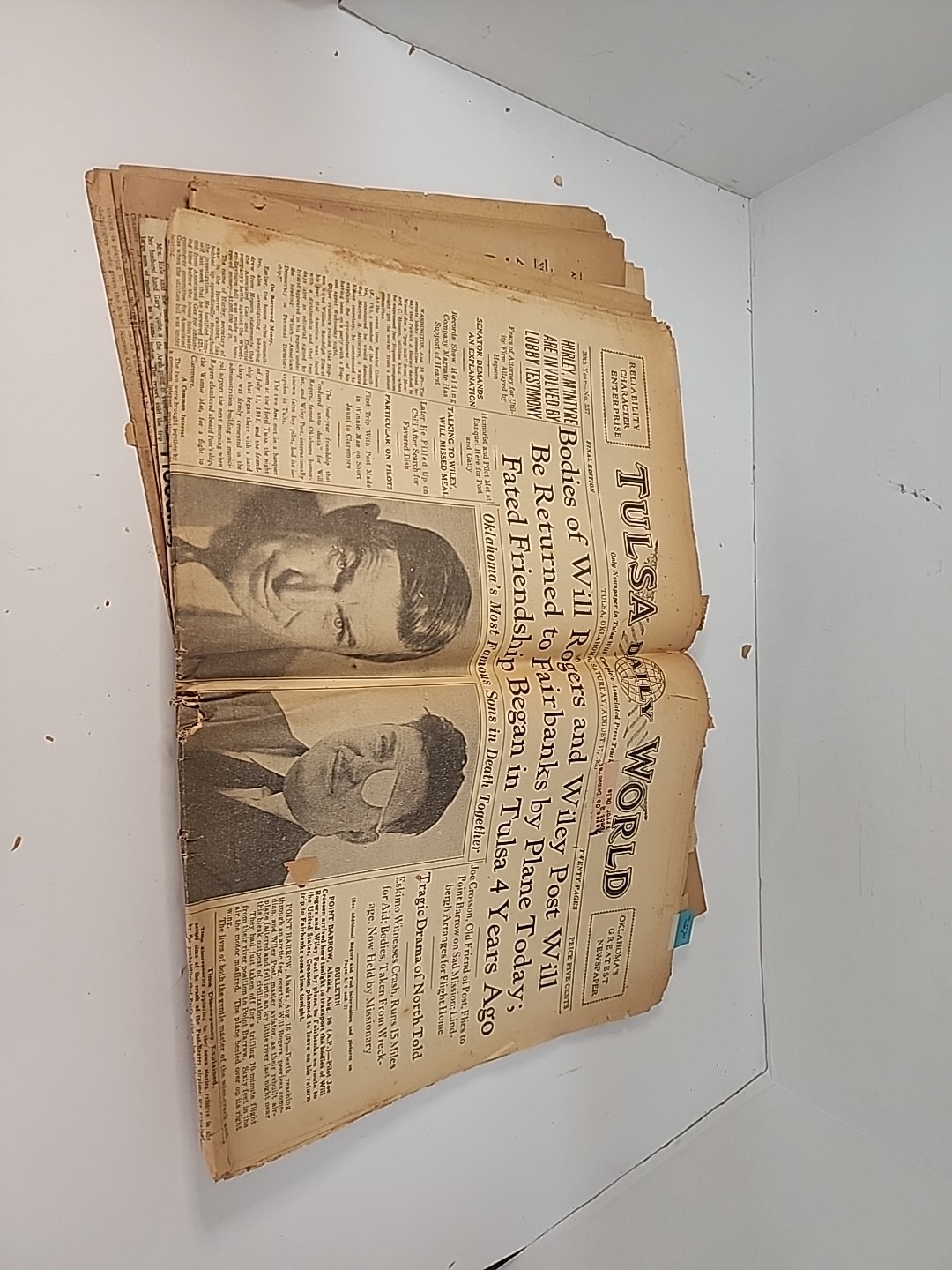 Lot Of Newspapers 1918, 1935 Will Rogers Plane Crash 1967 60 Years As A State OK