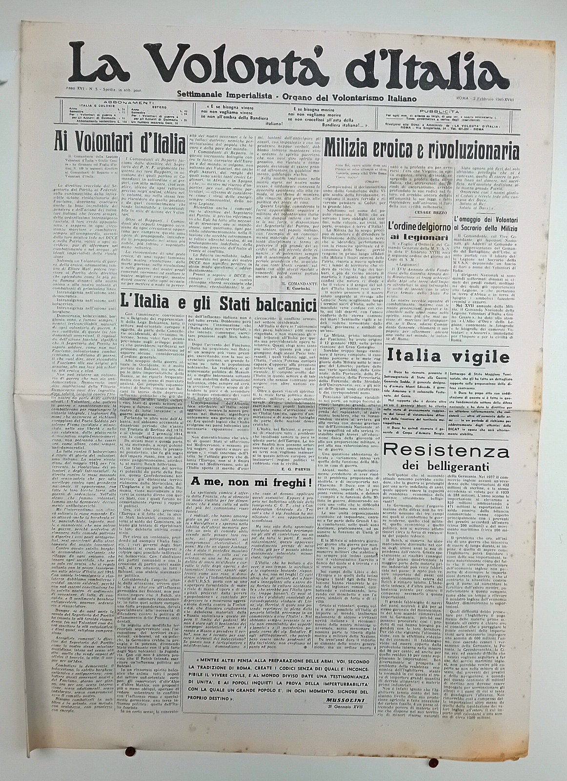 005-XVI LA WILLATA’ D’ ITALY – ROME 02-02-1940-XVIII° see description