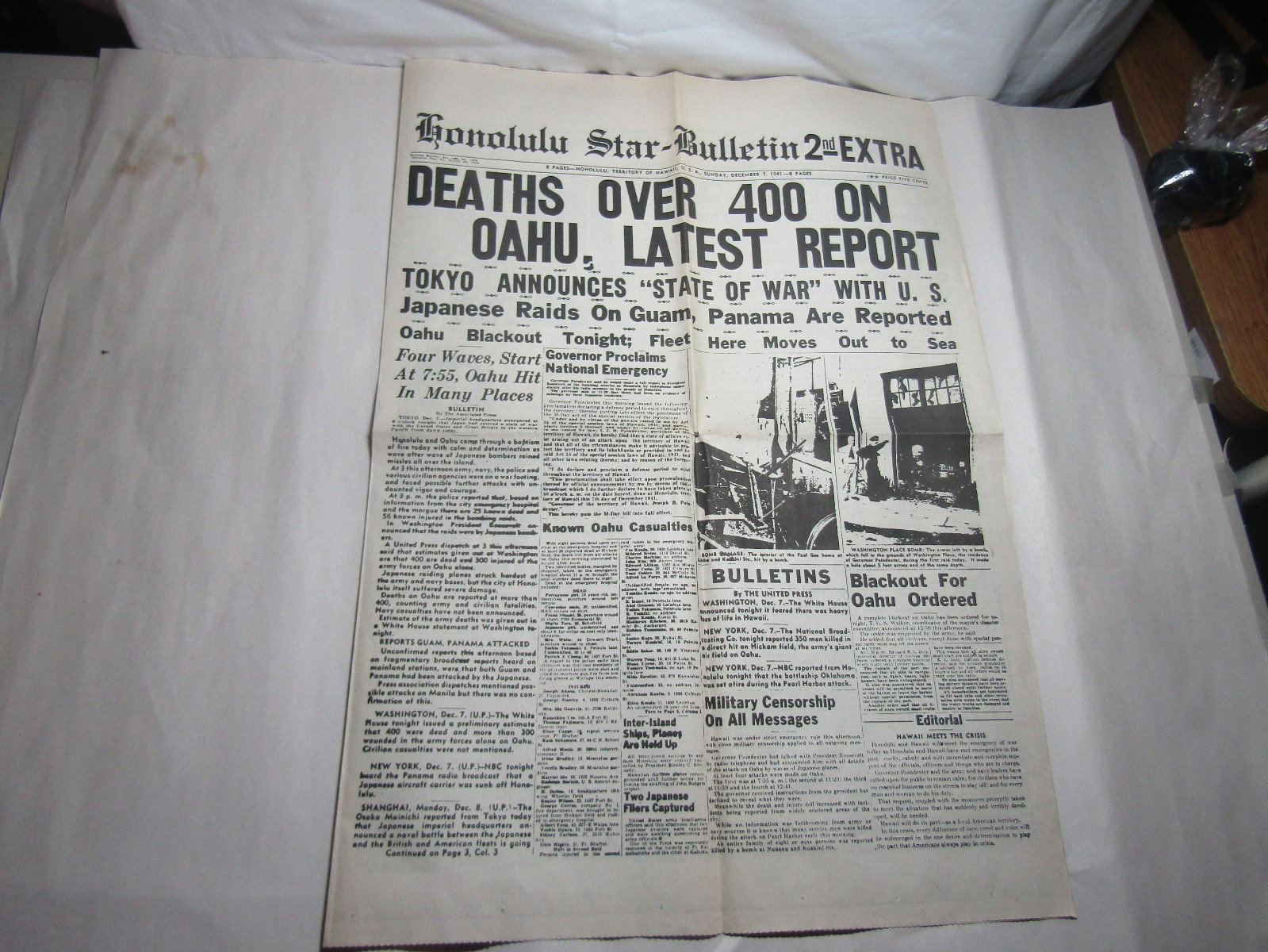 Vintage Honolulu Star Bulletin 2ND 3RD EXTRA WAR OAHU BOMBED BY JAPANESE Paper