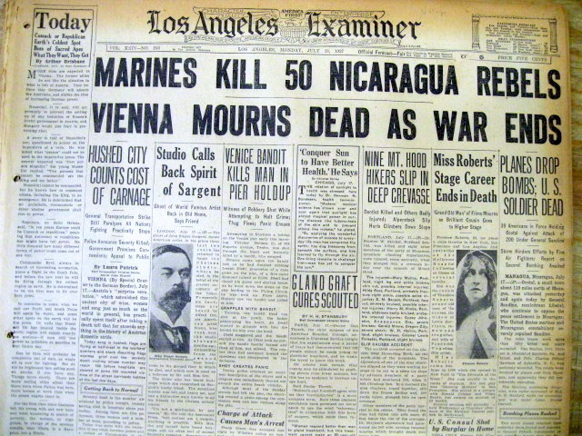 1927 newspaper US MARINES are SENT to NICARAGUA to end REVOLUTION against SAMOZA
