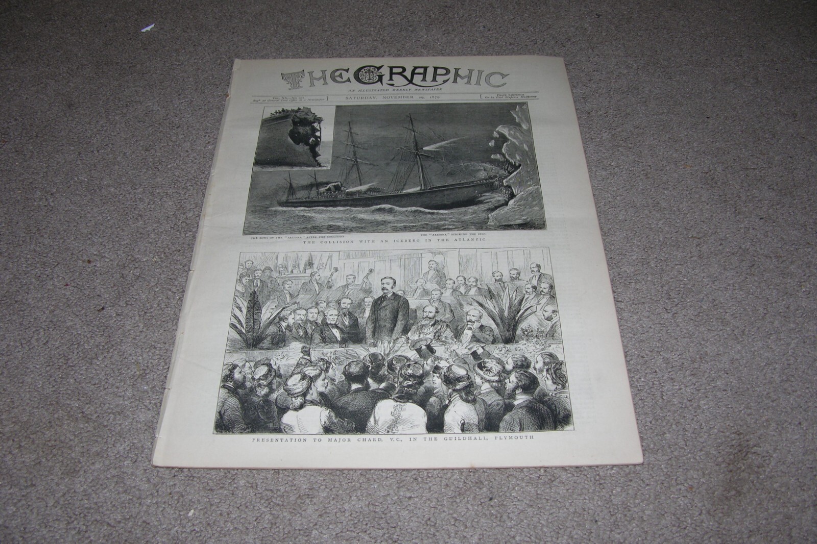 1879 Collision of Steamship Arizona w/ Iceberg Graphic Illustrated Newspaper