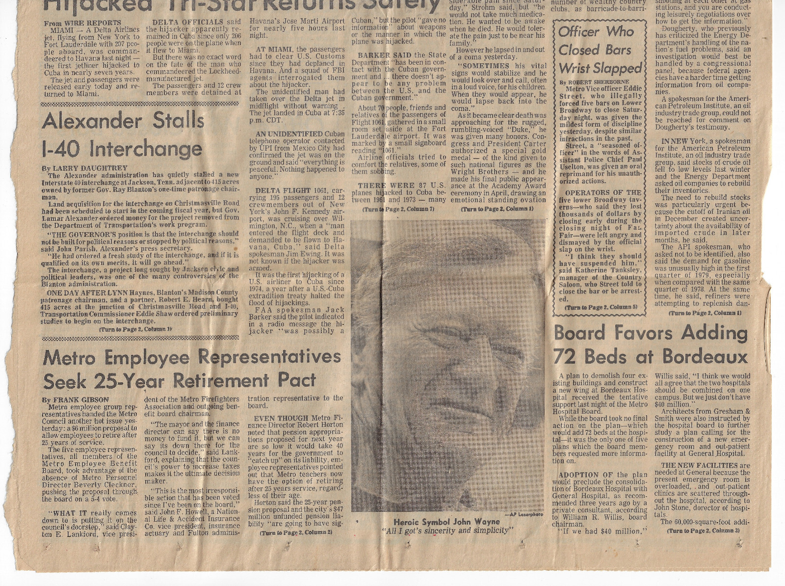 JOHN WAYNE Dies Tennessean Newspaper Nashville Tn. JUNE 12, 1979 Front page Good