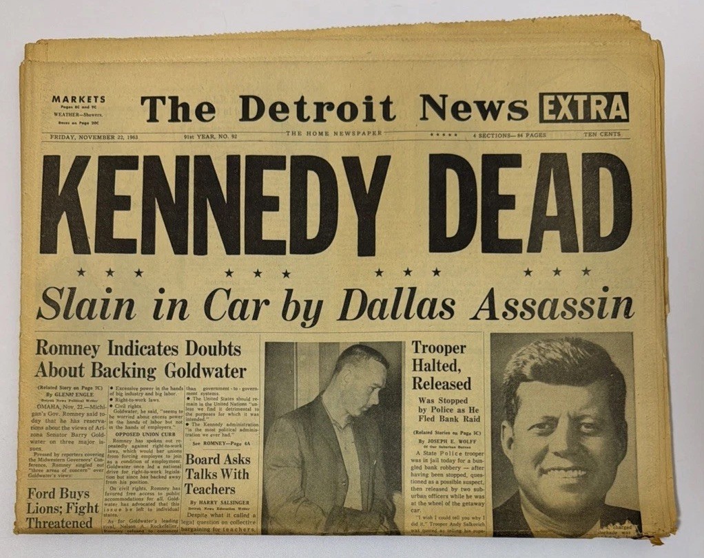 The Detroit News Extra November 22nd 1963 – Kennedy Dead, MSU Daugherty Coach