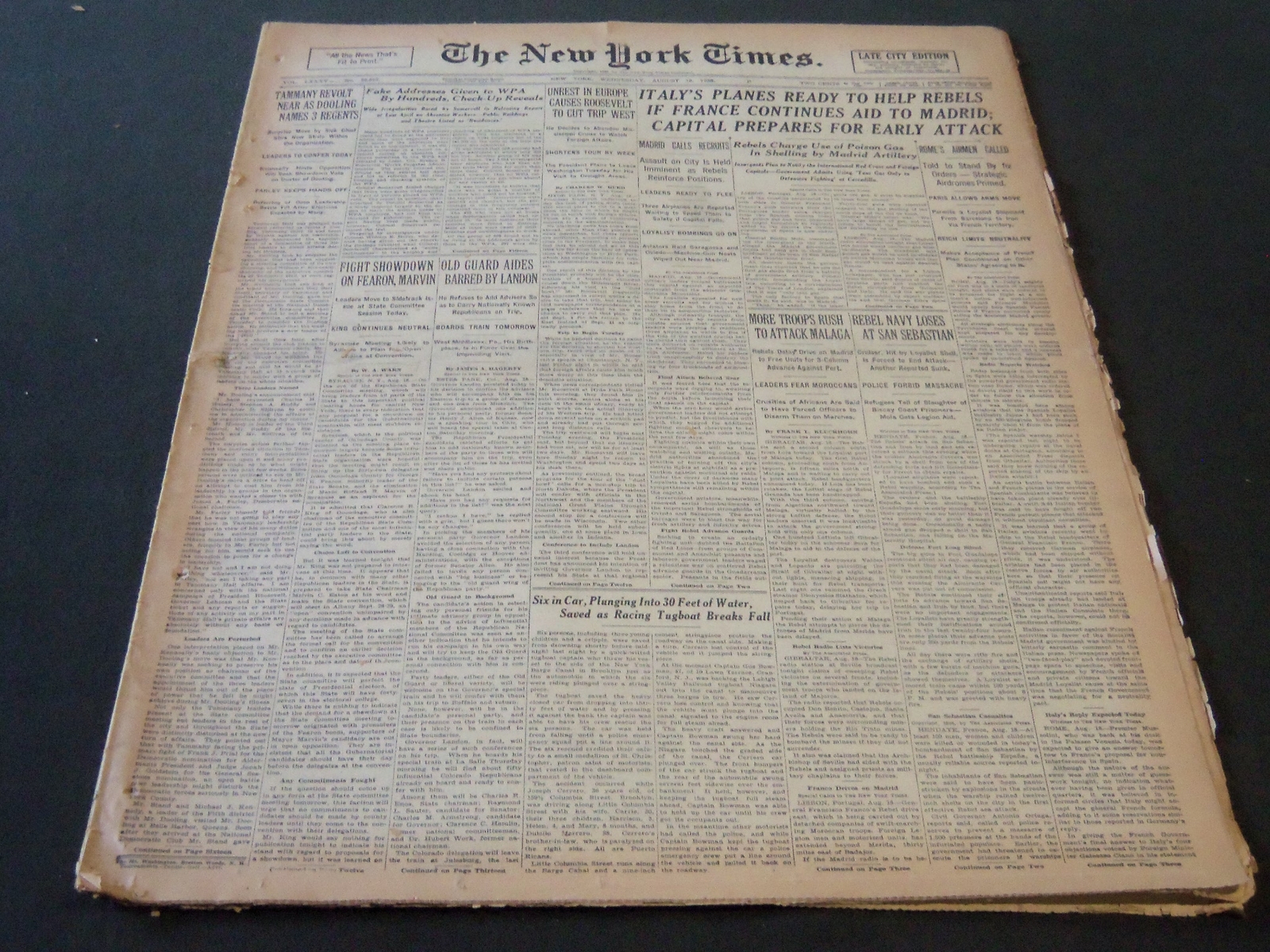 1936 AUGUST 19 NEW YORK TIMES – ITALY’S PLANES READY TO HELP REBELS – NT 6721