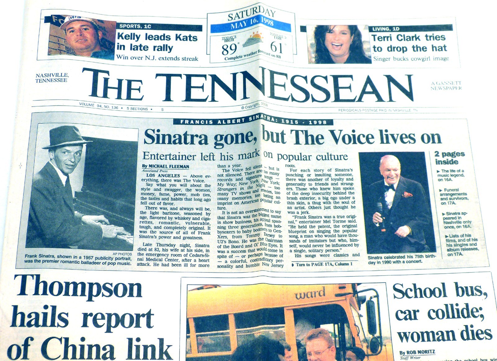 Frank Sinatra Death May 16 1998 The Tennessean Newspaper Section 1 Nashville TN
