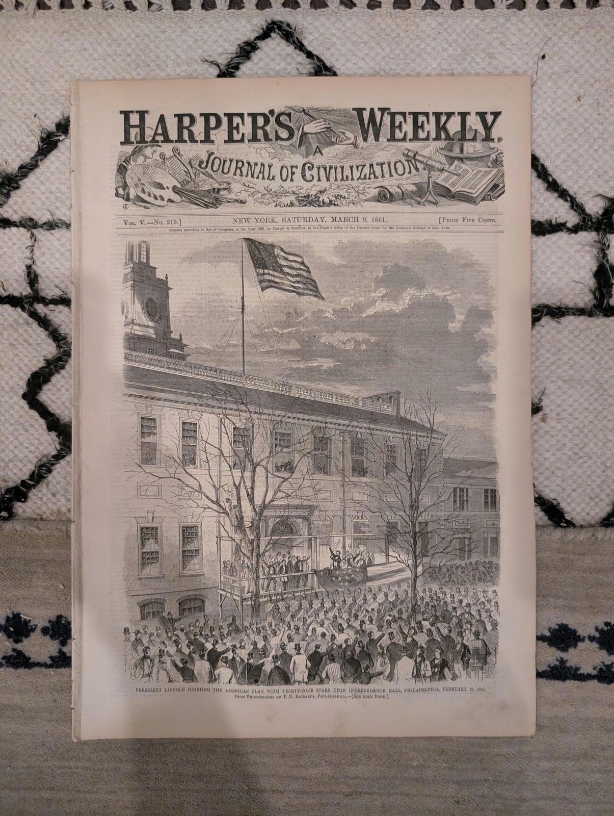 1861 Lincoln Independence Hall Harpers Weekly March 09 Jefferson Davis Inaugurat