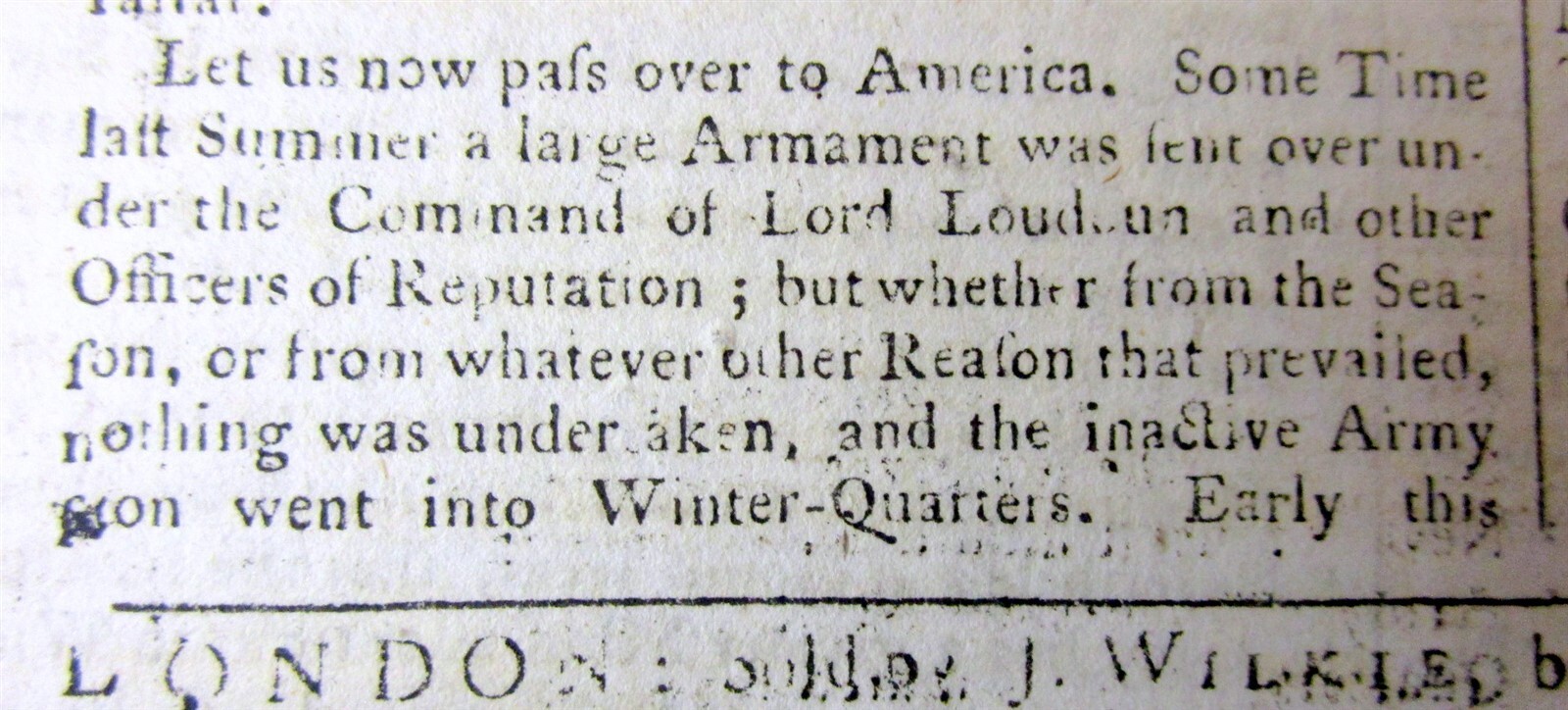 1757 newspaper LORD LOUDOUN as VIRGINIA Governor during the FRENCH & INDIAN WAR
