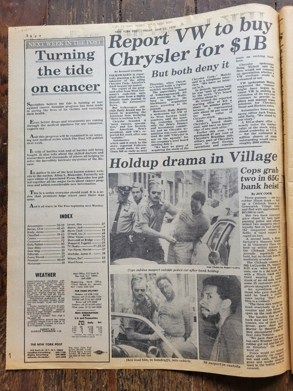 New York Post Newspaper, June 22, 1979, Jeremy Thorpe Freed, Citibank Robbery