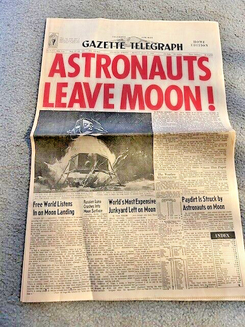 Vintage GAZETTE TELEGRAPH/Colorado Springs, CO/July 21, 1969/Astronauts/Used Goo