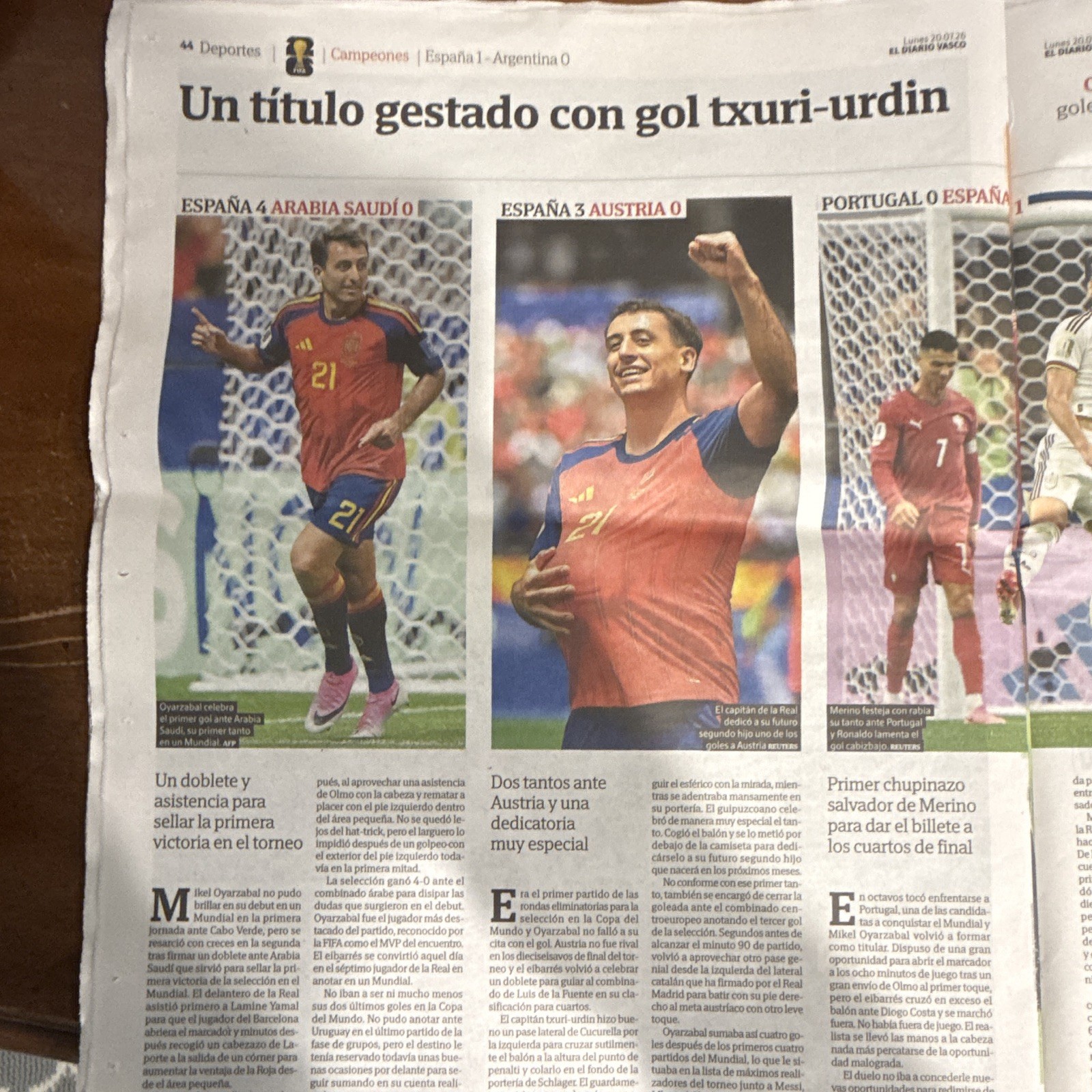 El Diario Vasco Spanish Newspaper July 20 2026 “¡BICAMPEONES!” Spain World Cup!