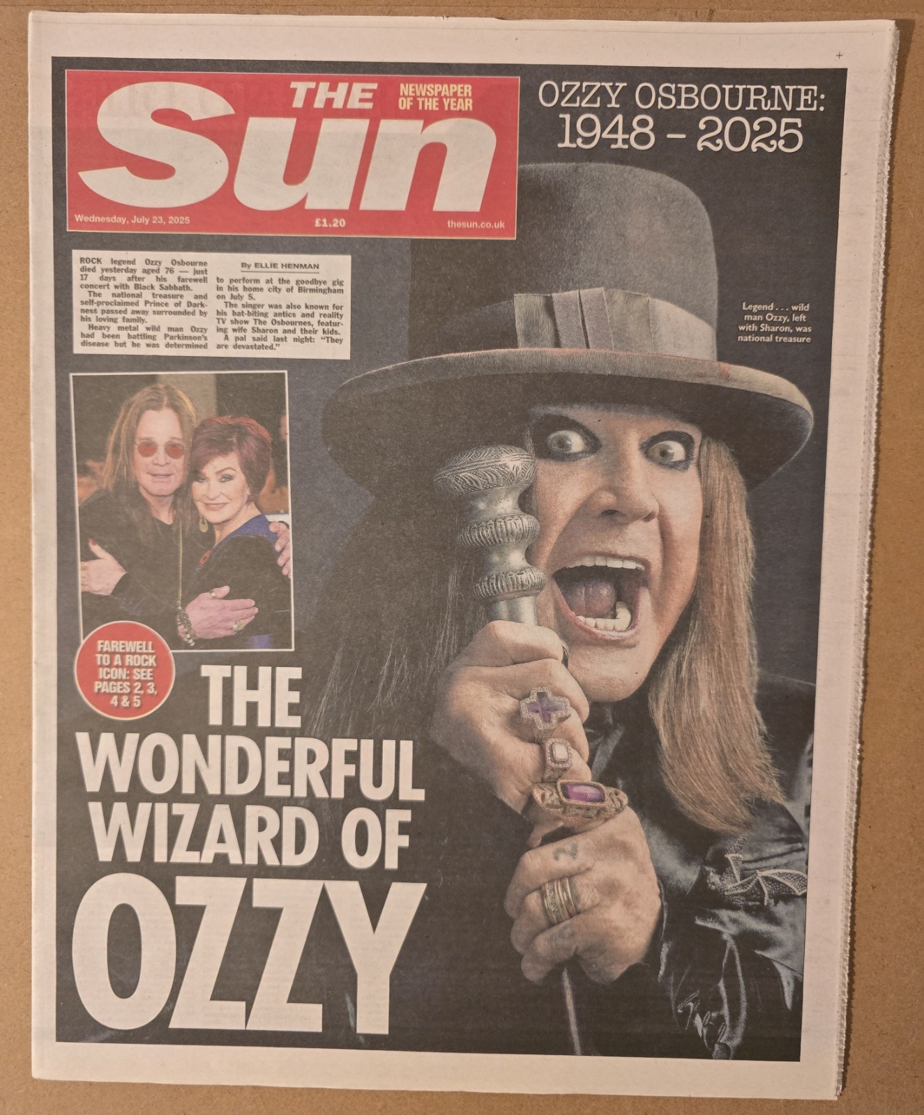 The Sun Newspaper – Ozzy Osbourne Death – July 23rd 2025