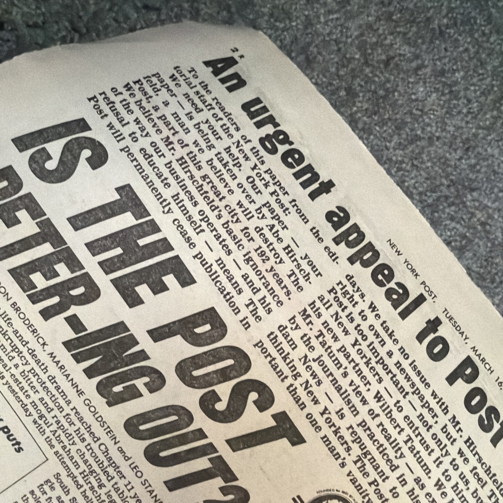 New York Post Metro ed., March 16, 1993. Founded In 1801 By Alexander Hamilton