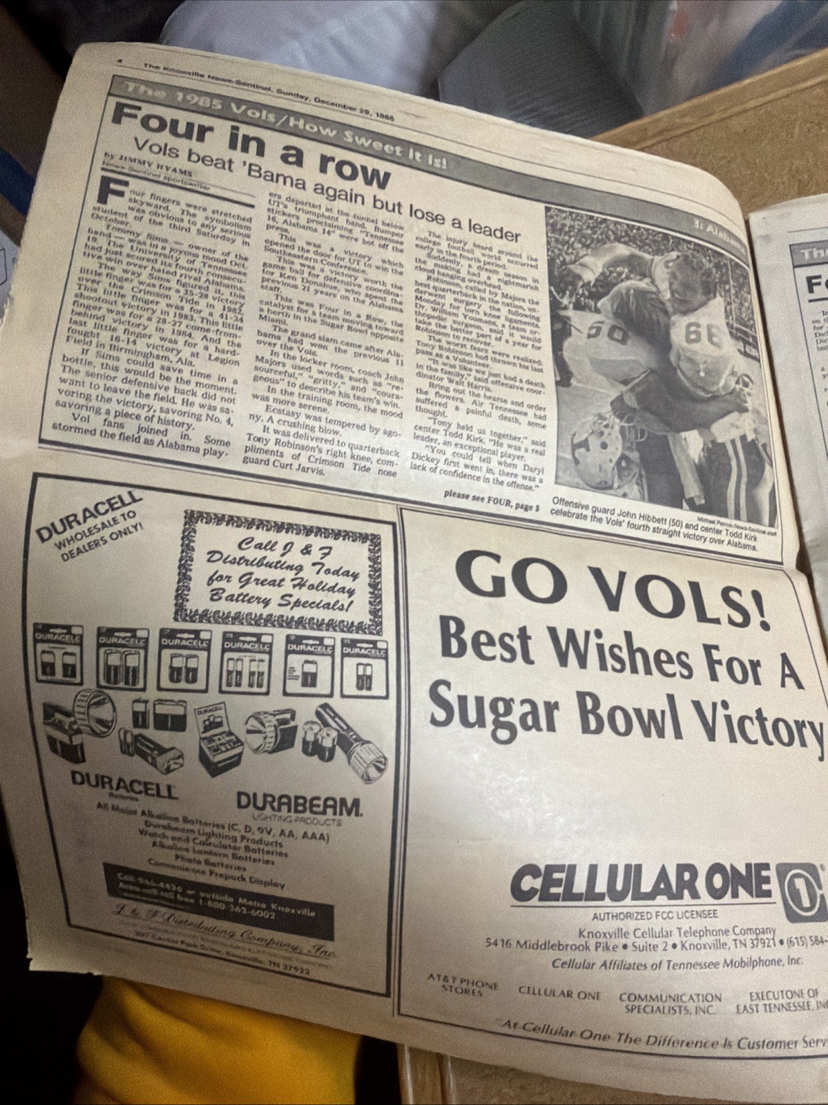1985 Tennessee Vols Football Sugar Bowl Sugar Vols 2 Paper Special Inserts VG