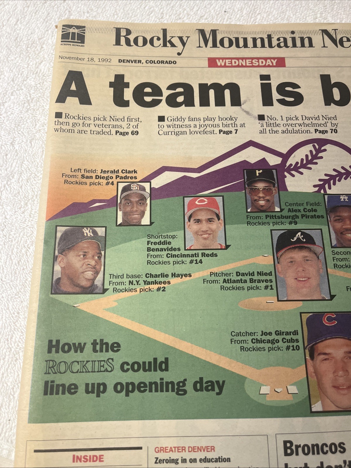VTG Rocky Mountain News Newspaper Nov 18 , 1992 A Team Is Born Colorado Rockies