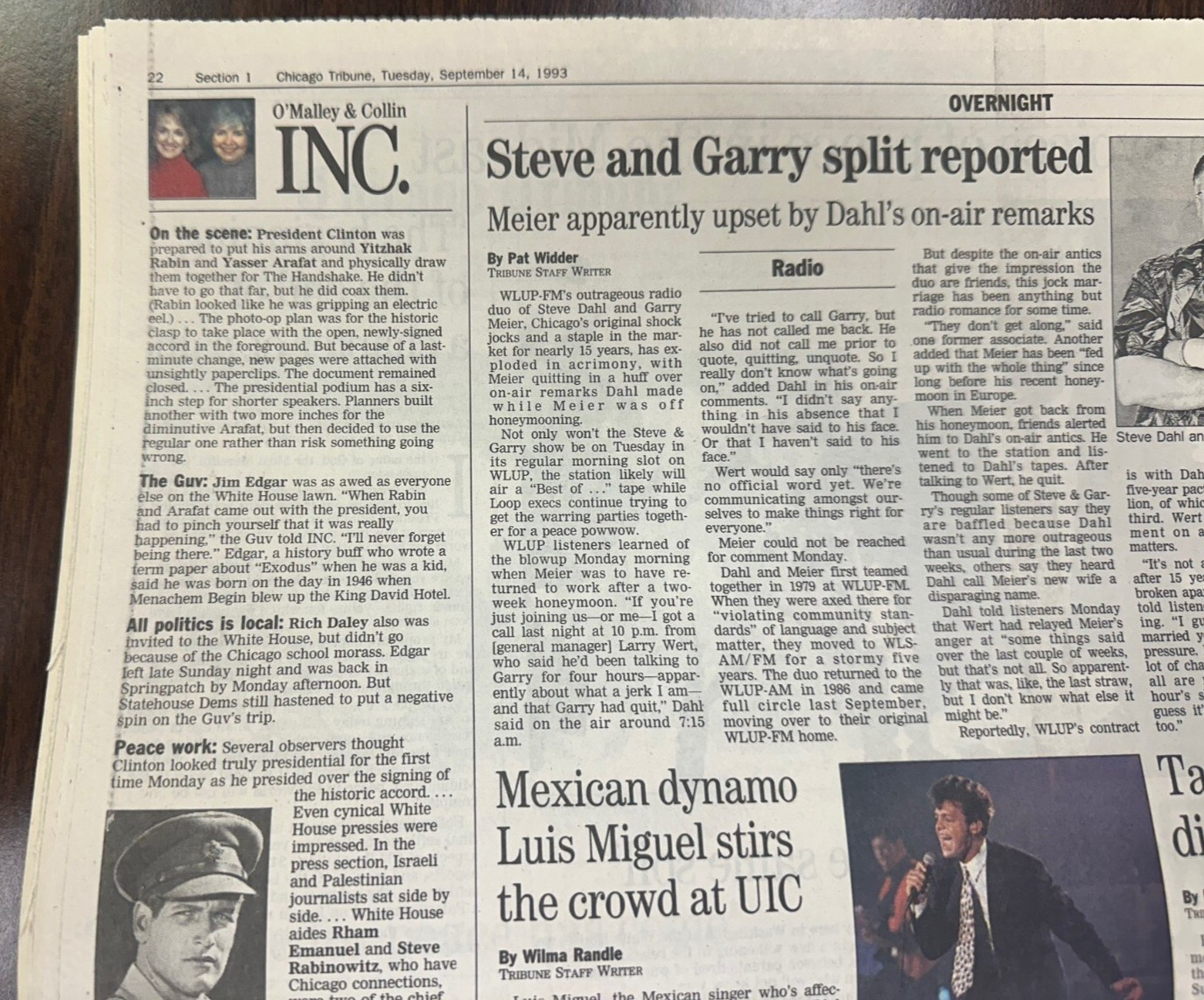Chicago Tribune September 14 1993 Middle East Peace Accord Newspaper West Bank