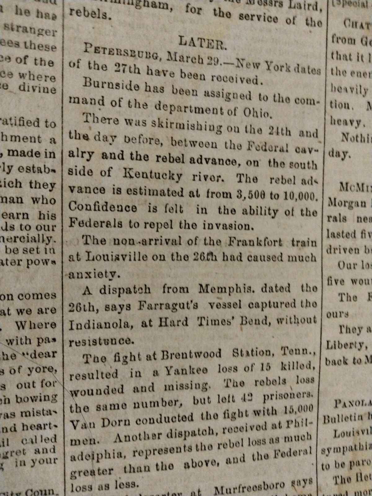 Civil War Newspapers- RARE CONFEDERATE- NAVAL ATTACK ON PORT HUDSON, FORREST
