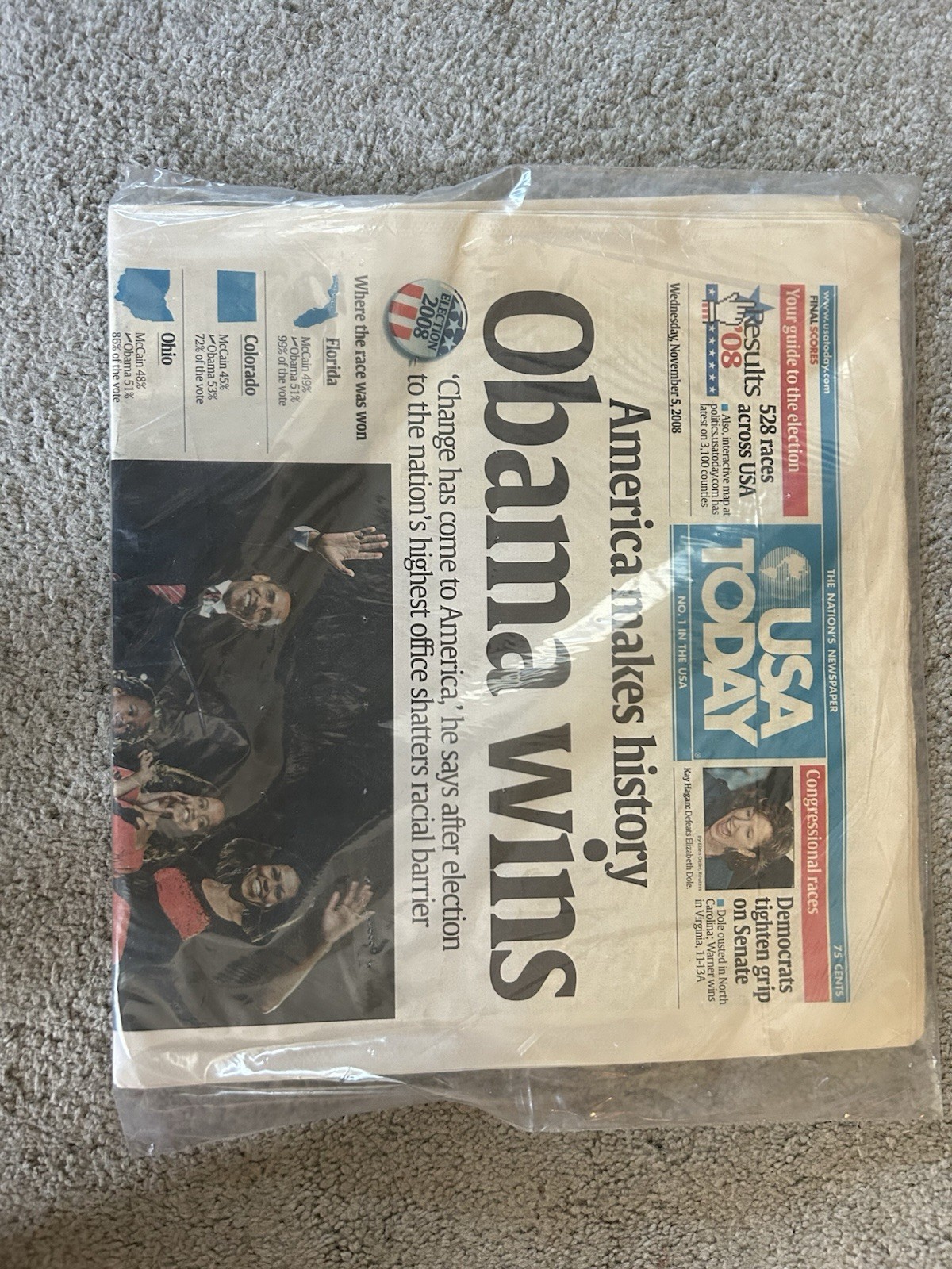 USA Today Newspaper – Obama Wins – November 5, 2008 – Sealed NEW