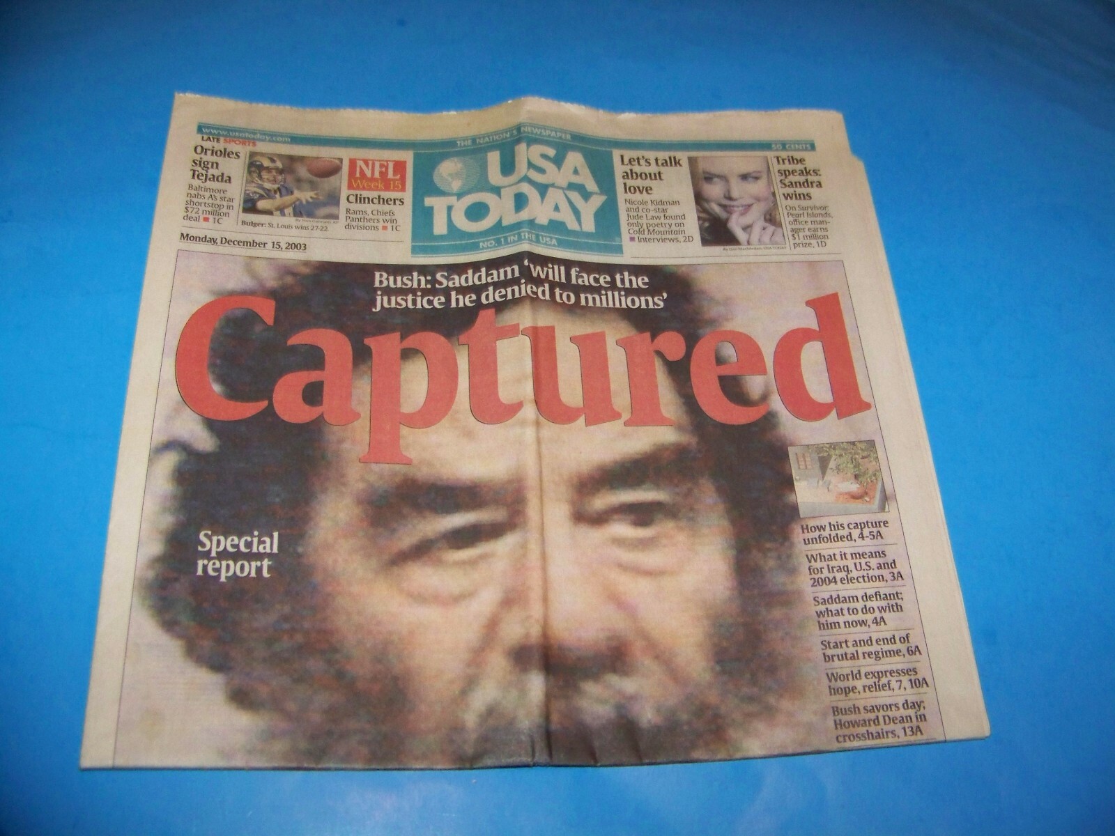 USA Today December 15, 2003, Saddam Hussein “Captured” (Only Section A)