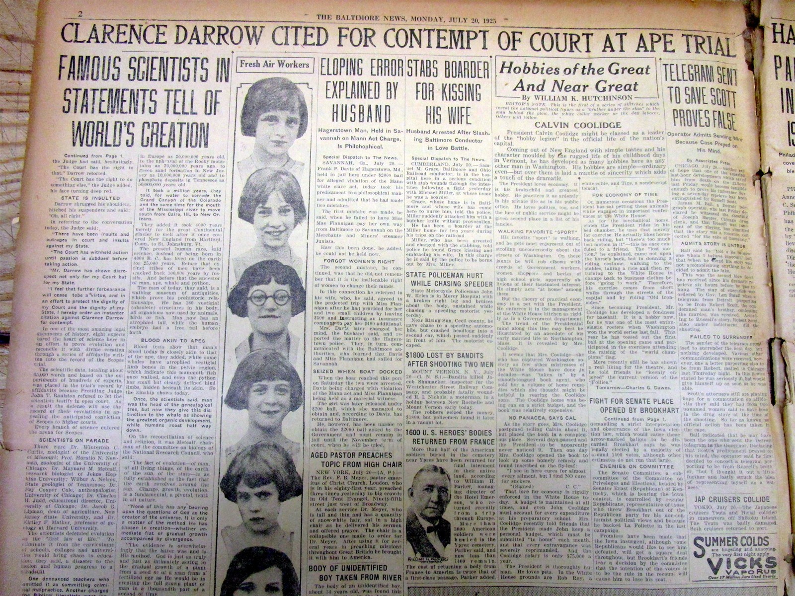 2 1925 hdl newspapers SCOPES “monkey” TRIAL Dayton Tennessee THEORY OF EVOLUTION