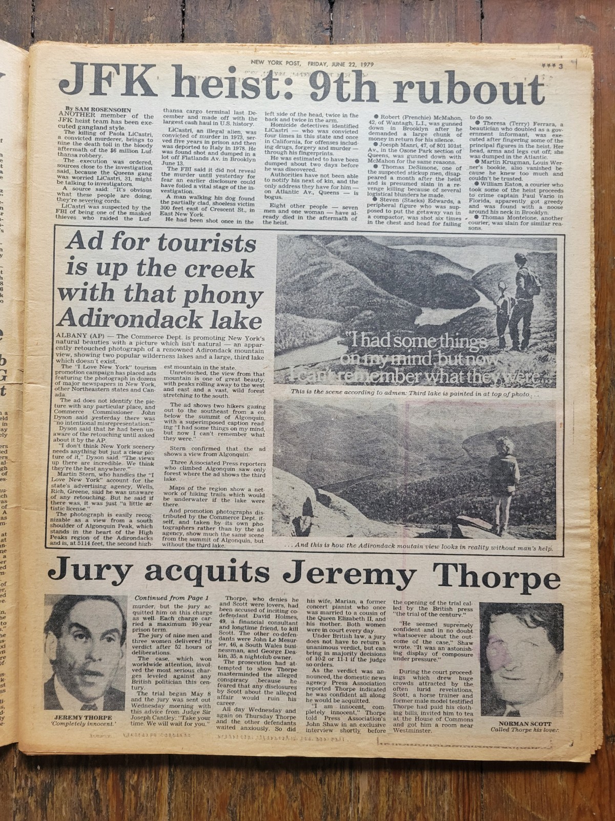 New York Post Newspaper, June 22, 1979, Jeremy Thorpe Freed, Citibank Robbery