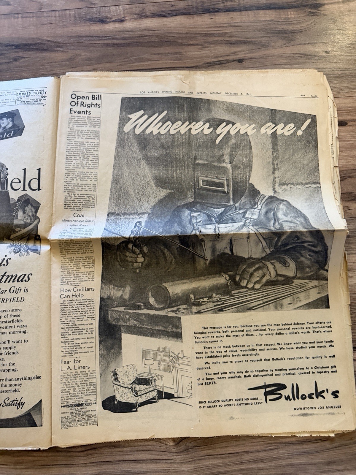 Los Angeles Examiner Newspaper EXTRA December 8, 1941 WAR DECLARED BY US PEARL H