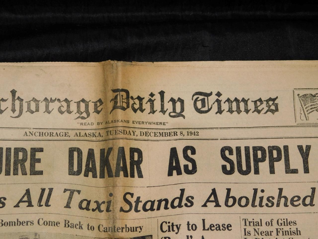 Dec 8 1942 Anchorage Alaska WW2 Newspaper Dakar AK Railroad Land Morals Trial