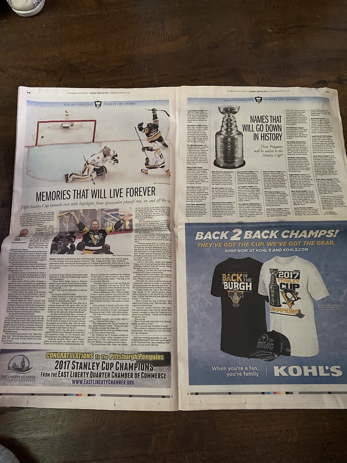 Pittsburgh Press 6/18/17 Stanley Cup Commemorative Edition Section P