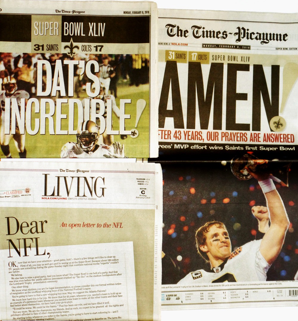 New Orleans Saints Super Bowl XLIV Times Picayune Newspaper 2010 AMEN Drew Brees