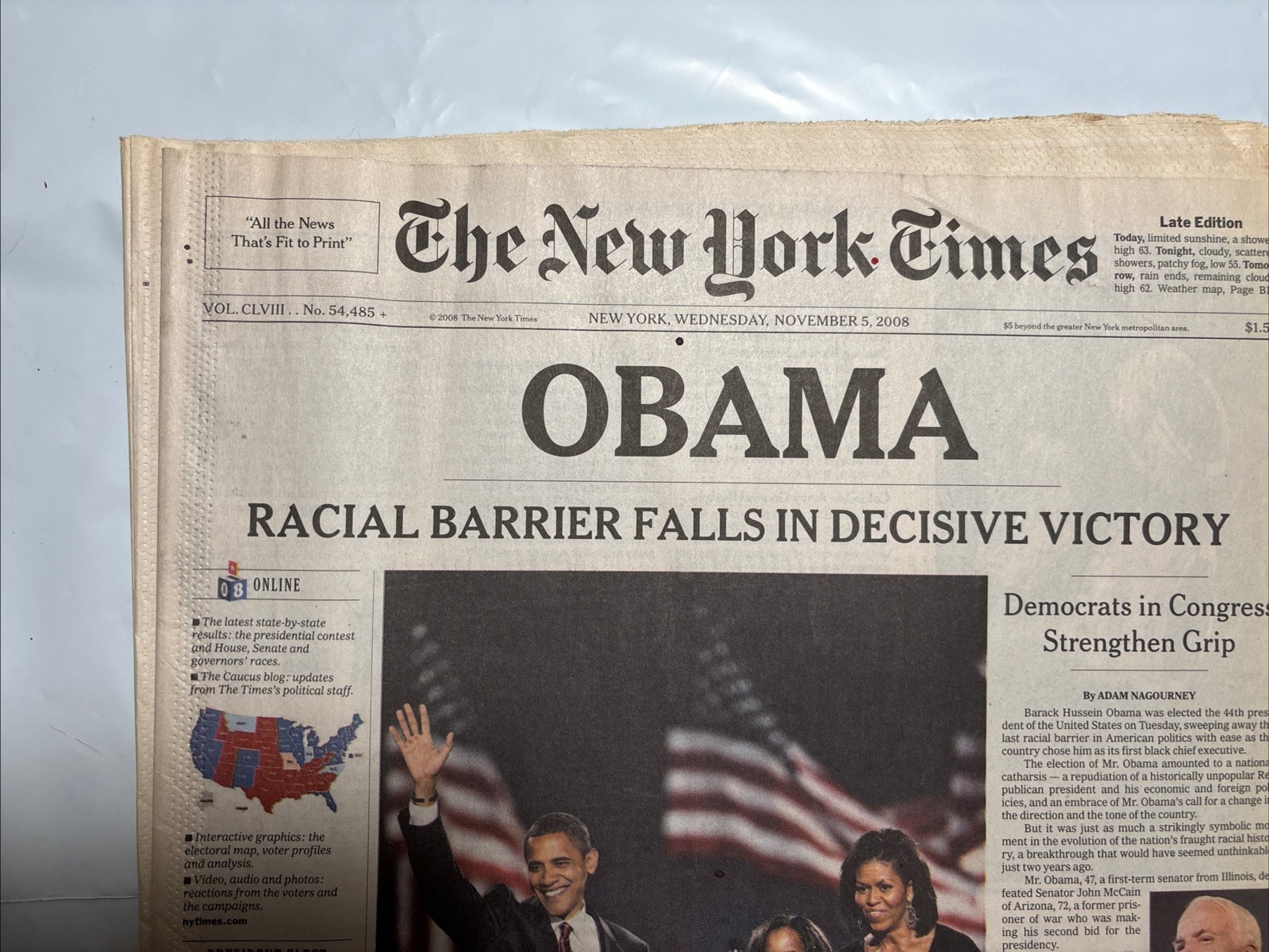 Obama Election Win Lot Of 3 Copies New York Times Newspaper Issue Nov. 5th 2008