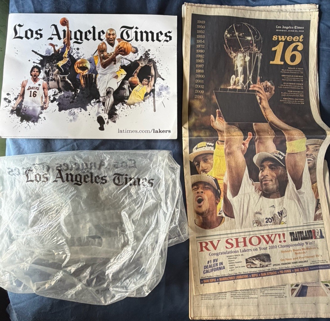 LA Times Los Angeles Lakers Kobe Bryant 2010 NBA Champs with poster