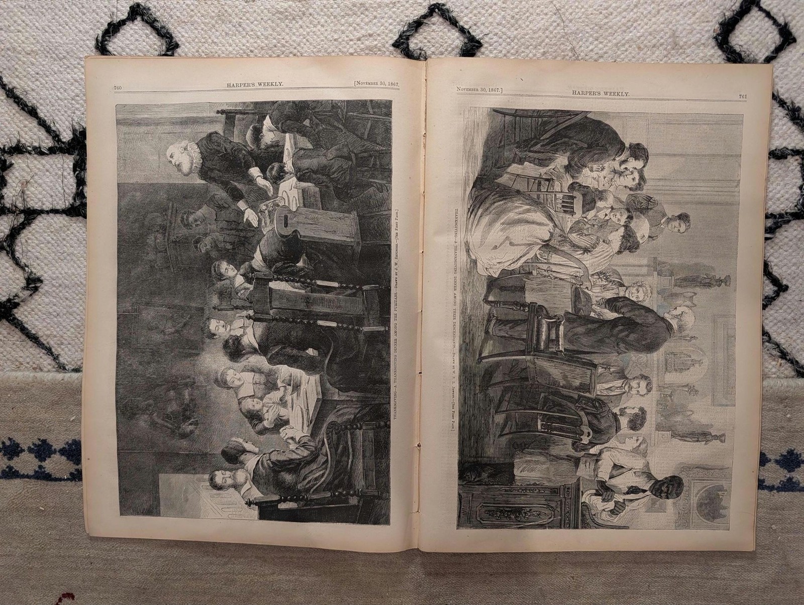 1867 Charles Dickens Portrait, Two Thanksgiving Prints, Grant — Nov 30
