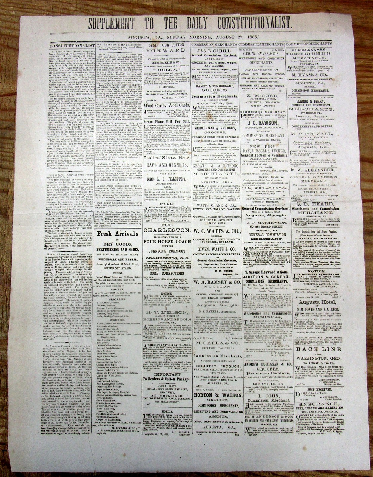 Rare 1865 Augusta GEORGIA post-Civil War Confederate newspaper BROADSIDE EXTRA