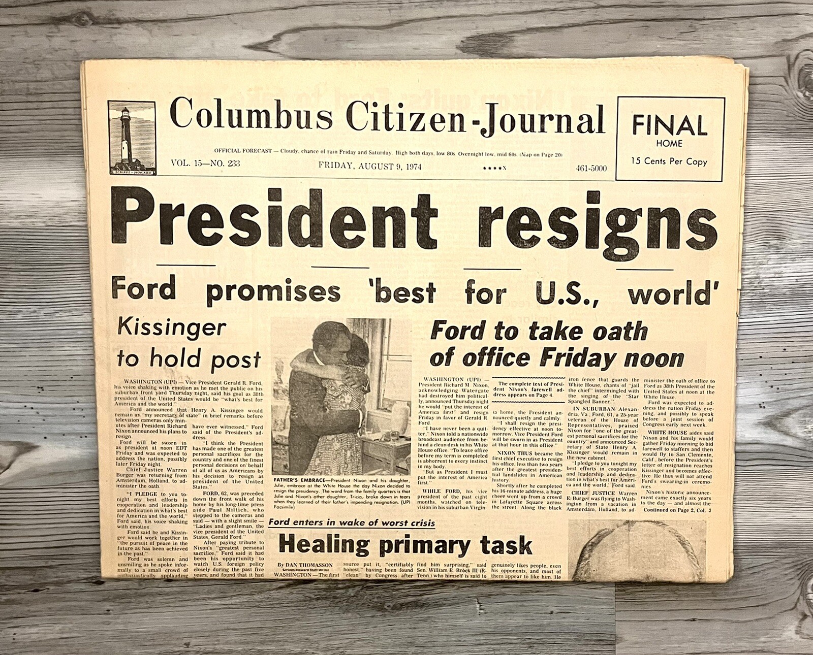 1974 Columbus Citizen Journal Newspaper PRESIDENT RESIGNS Nixon 8/9/1974
