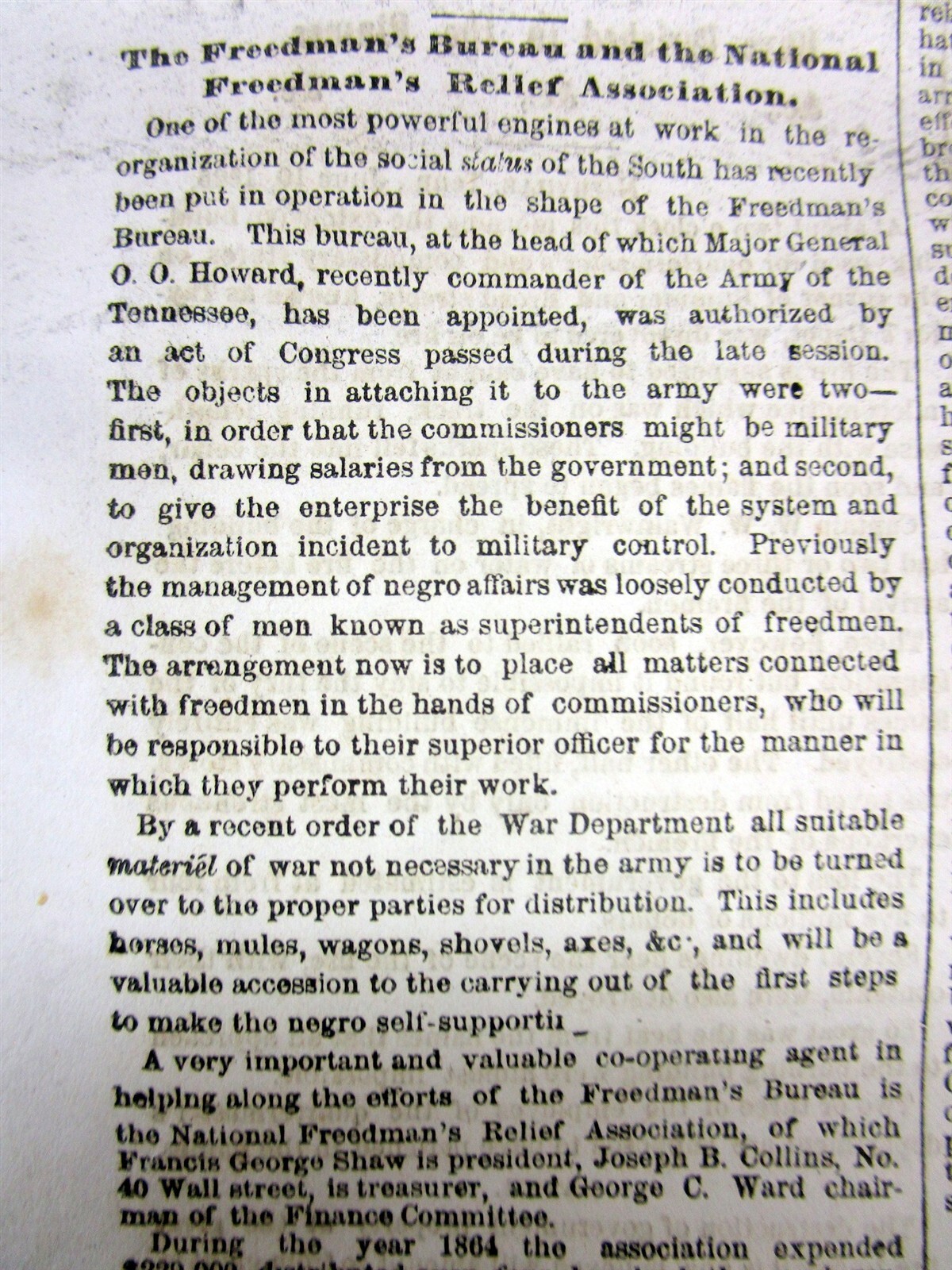 1865 newspaper w FATE of the FREED NEGR0 SLAVES in TENNESSEE after the Civil War