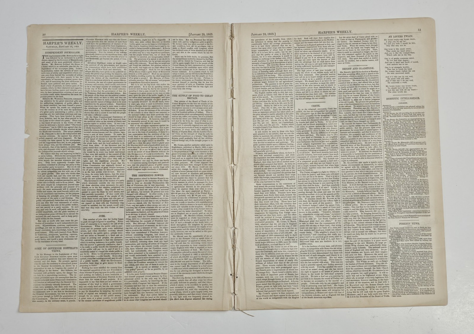 **1869 Harper’s Weekly Full Issue Includes “Hon. John W. Menard” “Fur-Trapper”