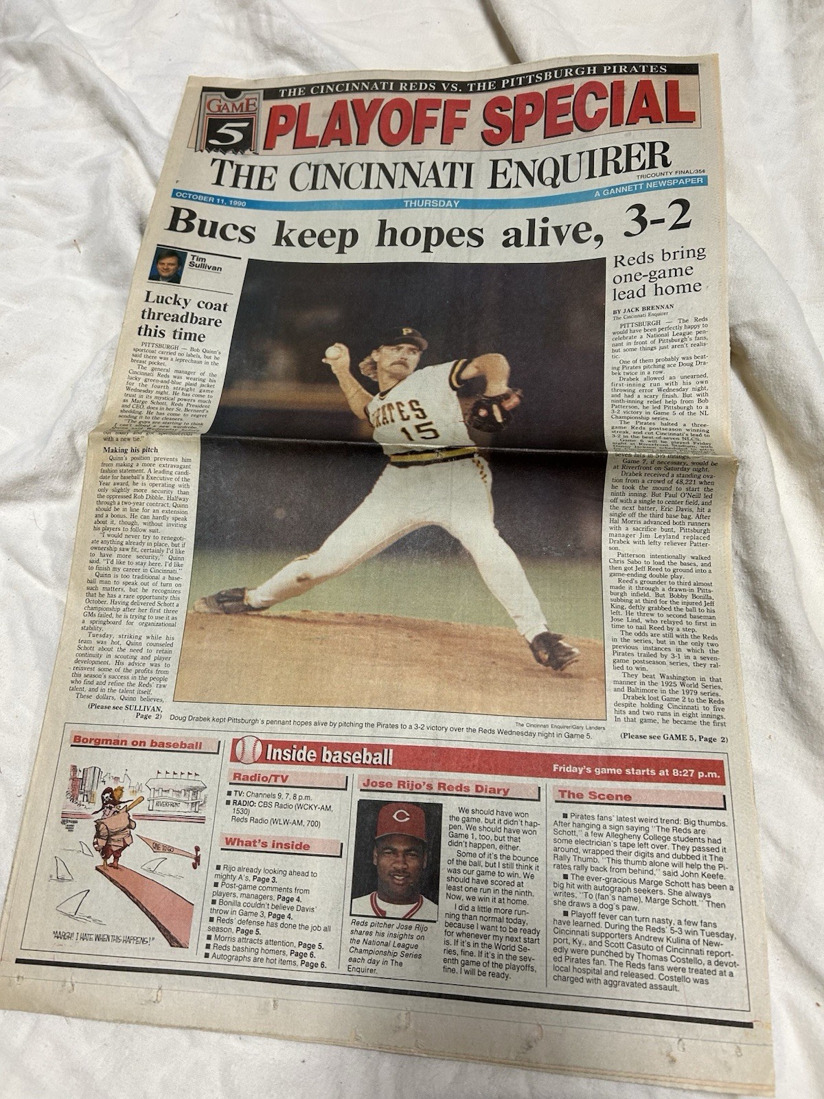 October 11, 1990, Cincinnati Enquirer sports pages – Pirates beat Reds in Game 5