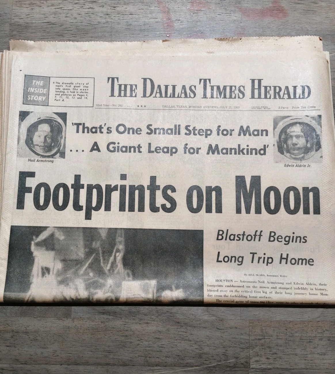 Vintage Dallas Times Herald July 21 1969 Apollo 11 Moon Landing Newspaper