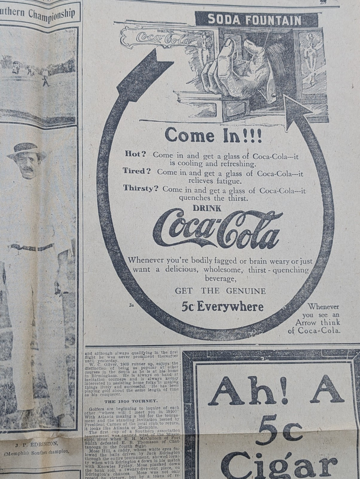 1909 MEMPHIS TENNESSEE COMMERCIAL APPEAL UCV REUNION CAR ADS COCA COLA PEPSI ADS