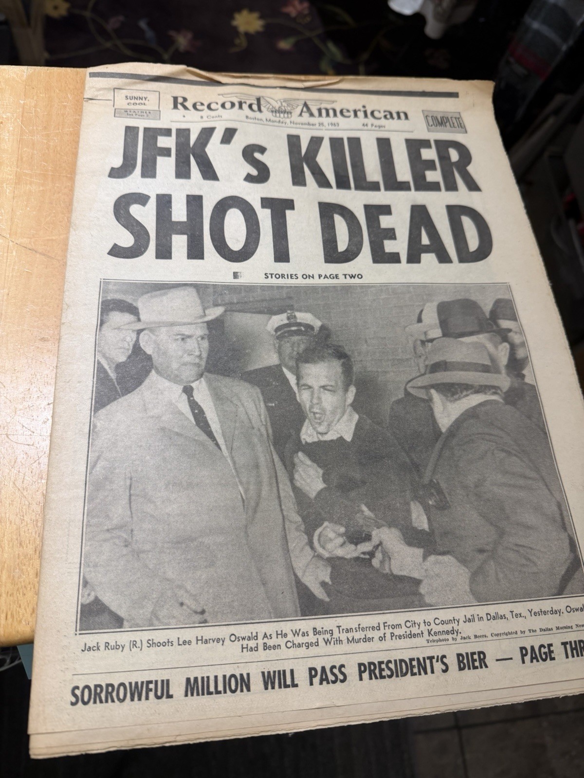 Rare Boston Record American JFK’S Killer Shot Dead Nov 25, 1963 Newspaper