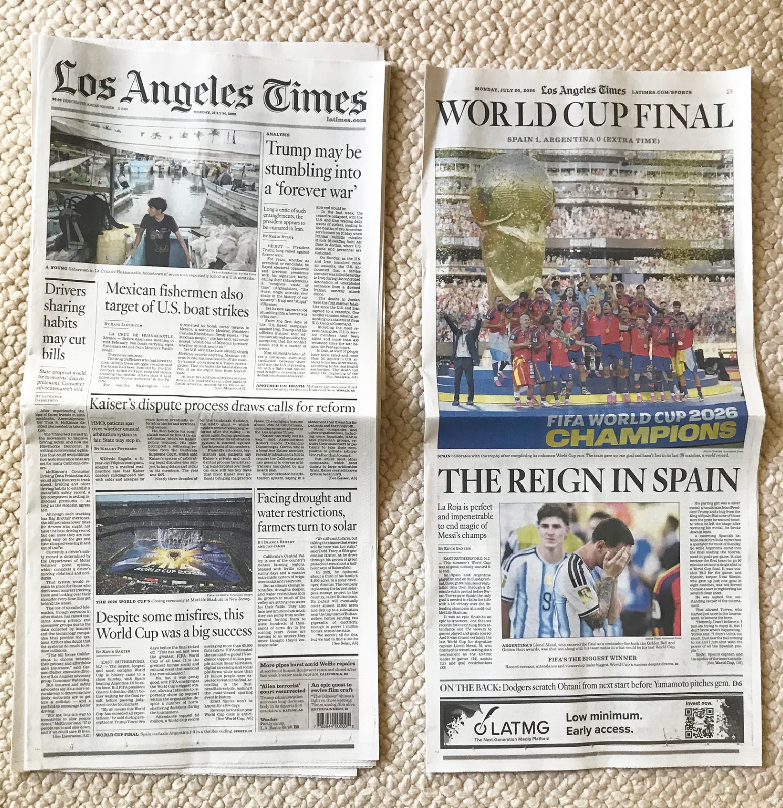 JULY 20, 2026–COMPLETE LA TIMES—WORLD CUP FINAL SPAIN WINS–XLNT