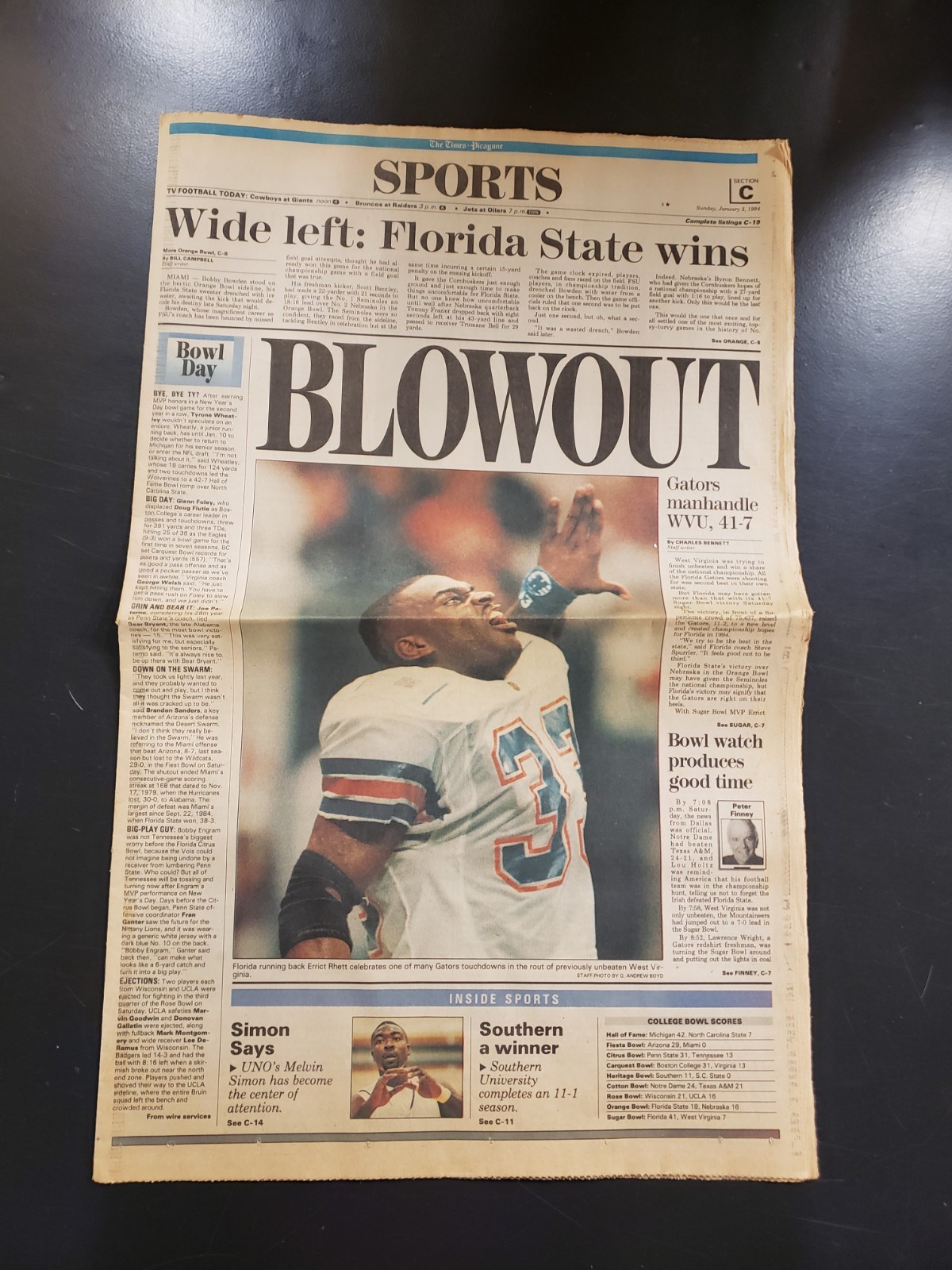 1994 Bowl Coverage, Orange, Sugar, Rose, Peach New Orleans- The Times Picayune