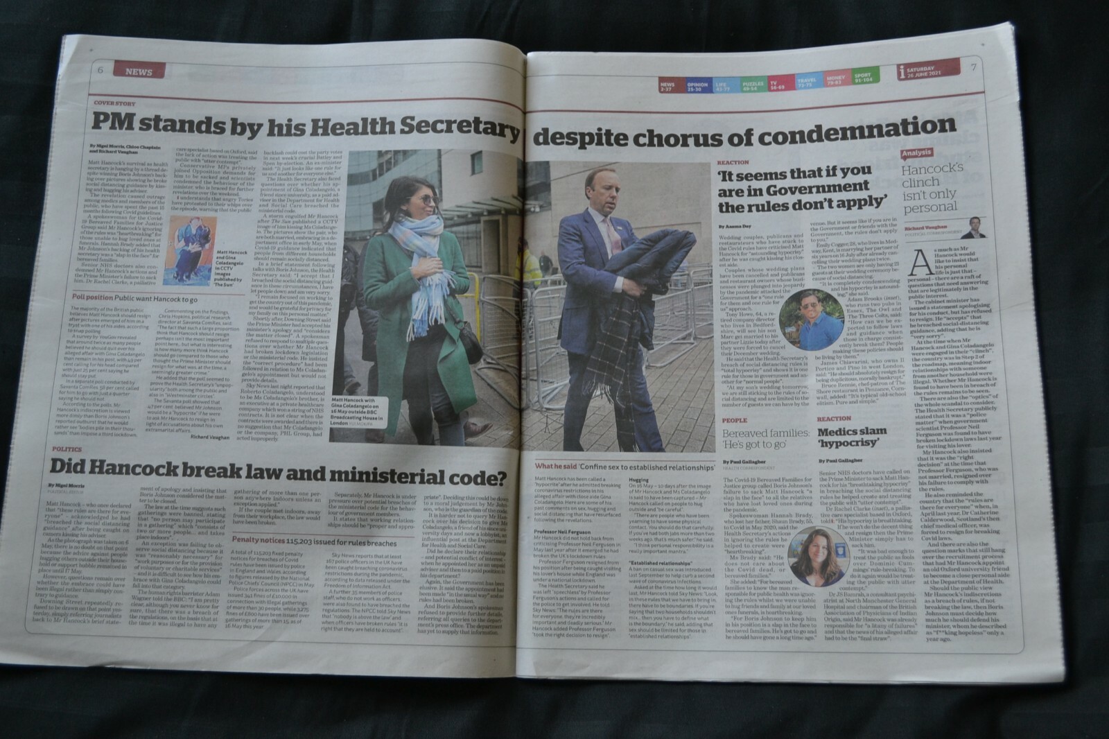The i UK Newspaper #3304 26/06/21 June 26th 2021 Matt Hancock Resignation Calls