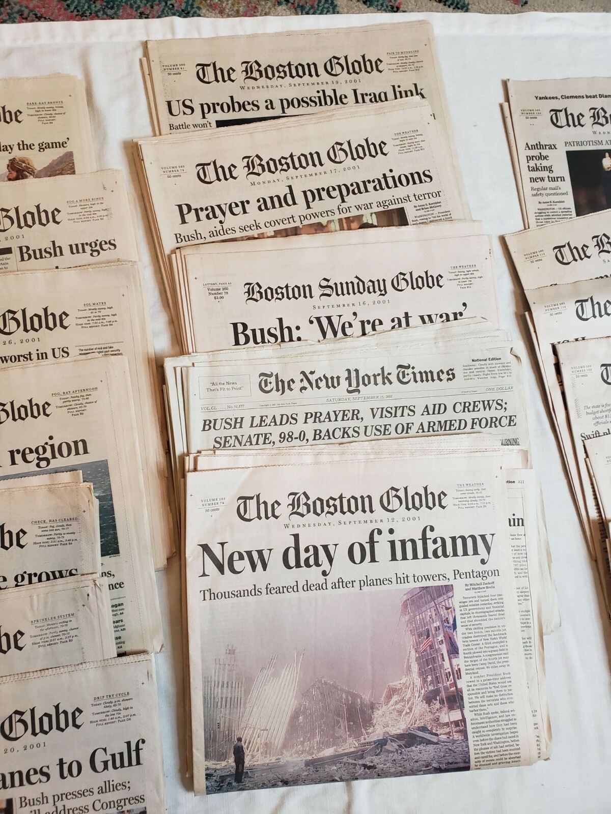 Large September 11, 2001 The Boston Globe Newspaper Lot – War on Terror Reports