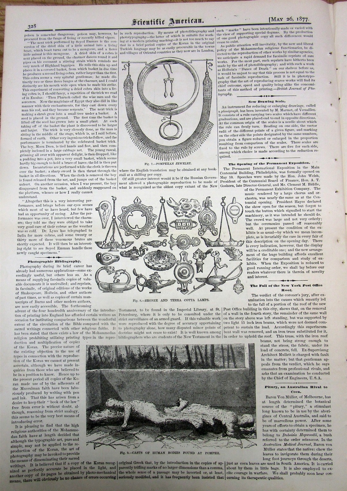 1877 illustrated newspaper POMPEII Italy EARLY ARCHEOLOGY EXCAVATION Engravings