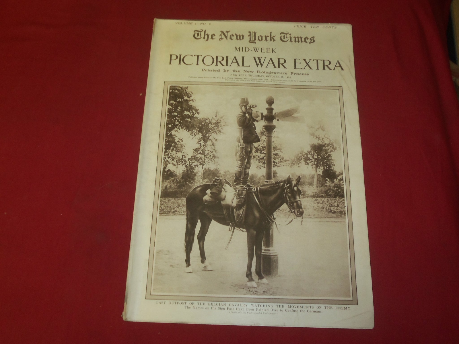 1914 OCTOBER 15 NY TIMES PICTORIAL WAR EXTRA SECTION – BELGIAN CAVALRY – NP 3933