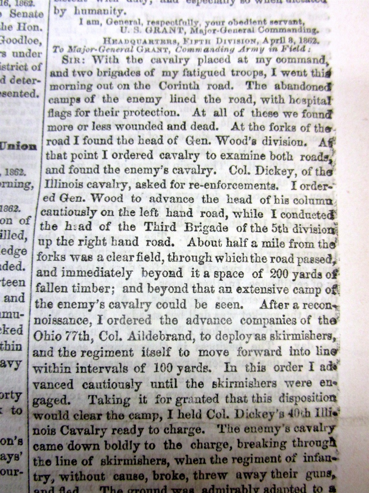 1862 Civil War newspaper BATTLE OF SHILOH Tennessee GEN BEAUREGARD v W T SHERMAN