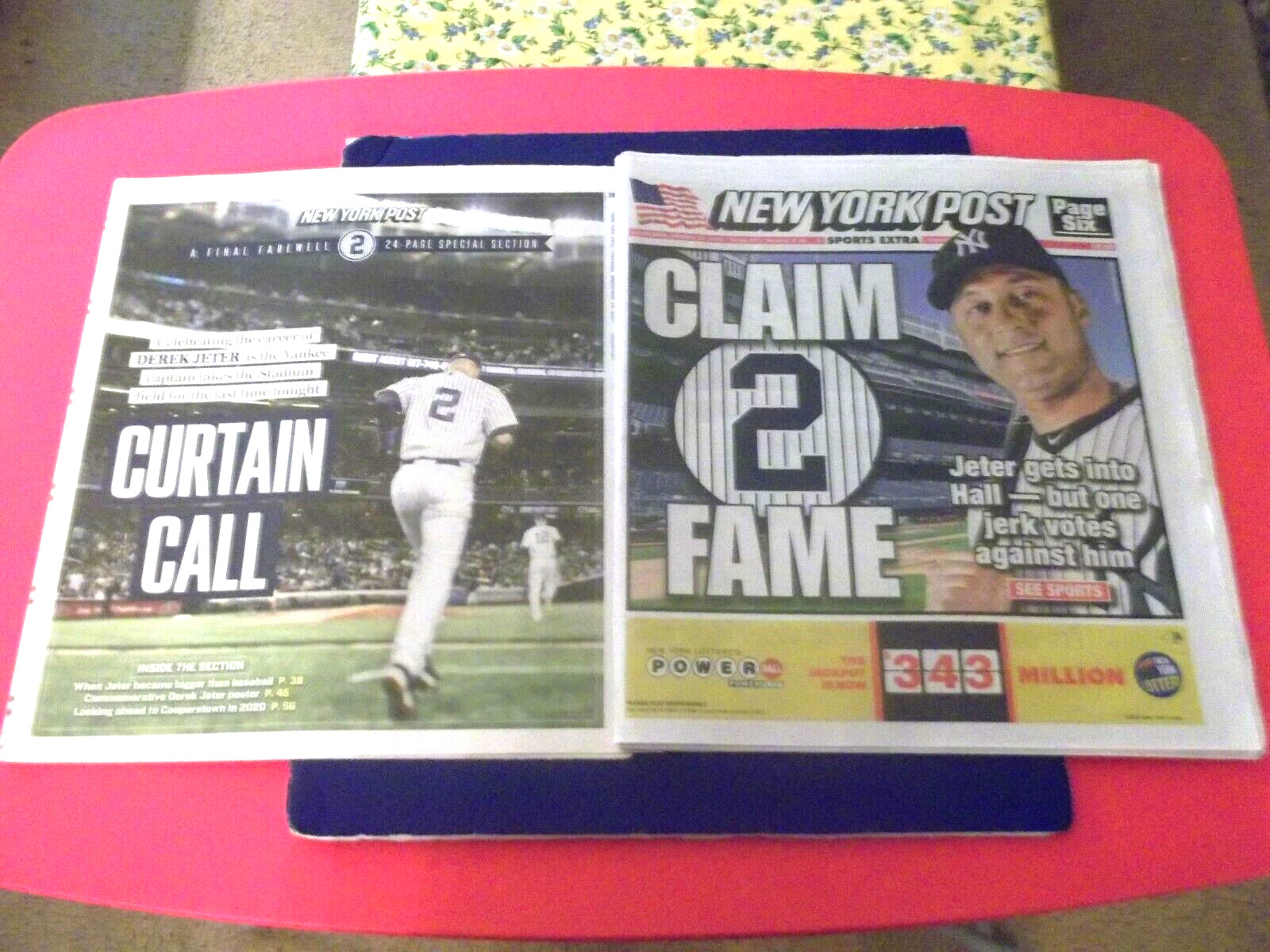 DEREK JETER “LAST GAME AT STADIUM’ /’HALL OF FAME 2020′ NY POST 9/25/14 /1/22/20