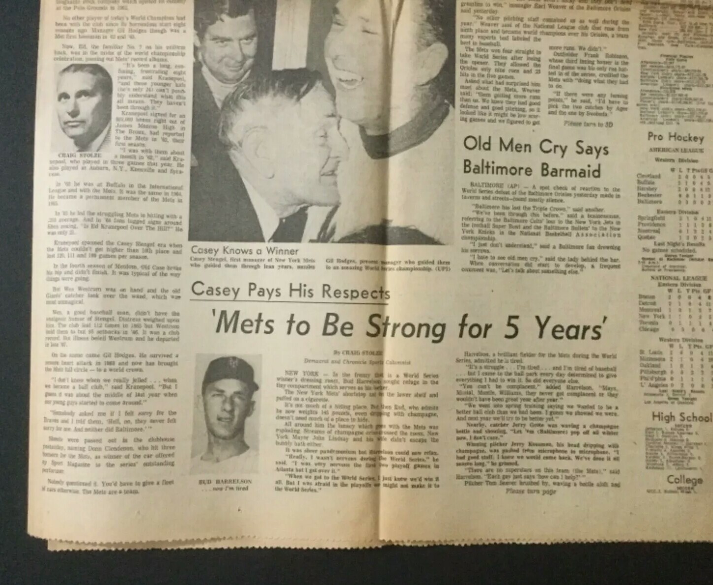 New York Mets Win 1969 World Series NY Newspaper Democrat and Chronicle Oct. 17