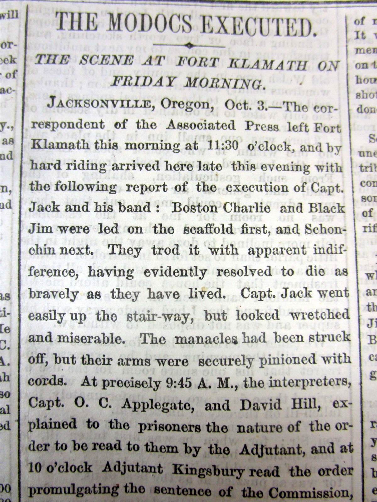 1873 NY Times newspaper The MODOC INDIAN WAR ENDS with HANGING of the LEADERS