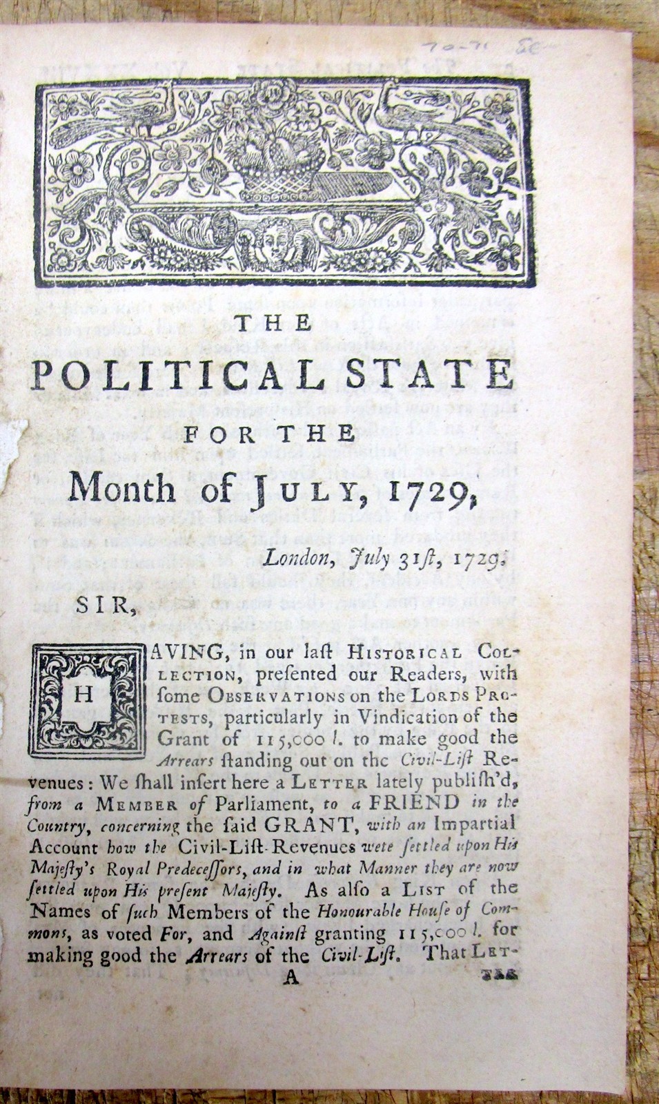1729 newspaper ANGLO-SPANISH WAR btw GREAT BRITAIN & SPAIN forCONTROL of AMERICA